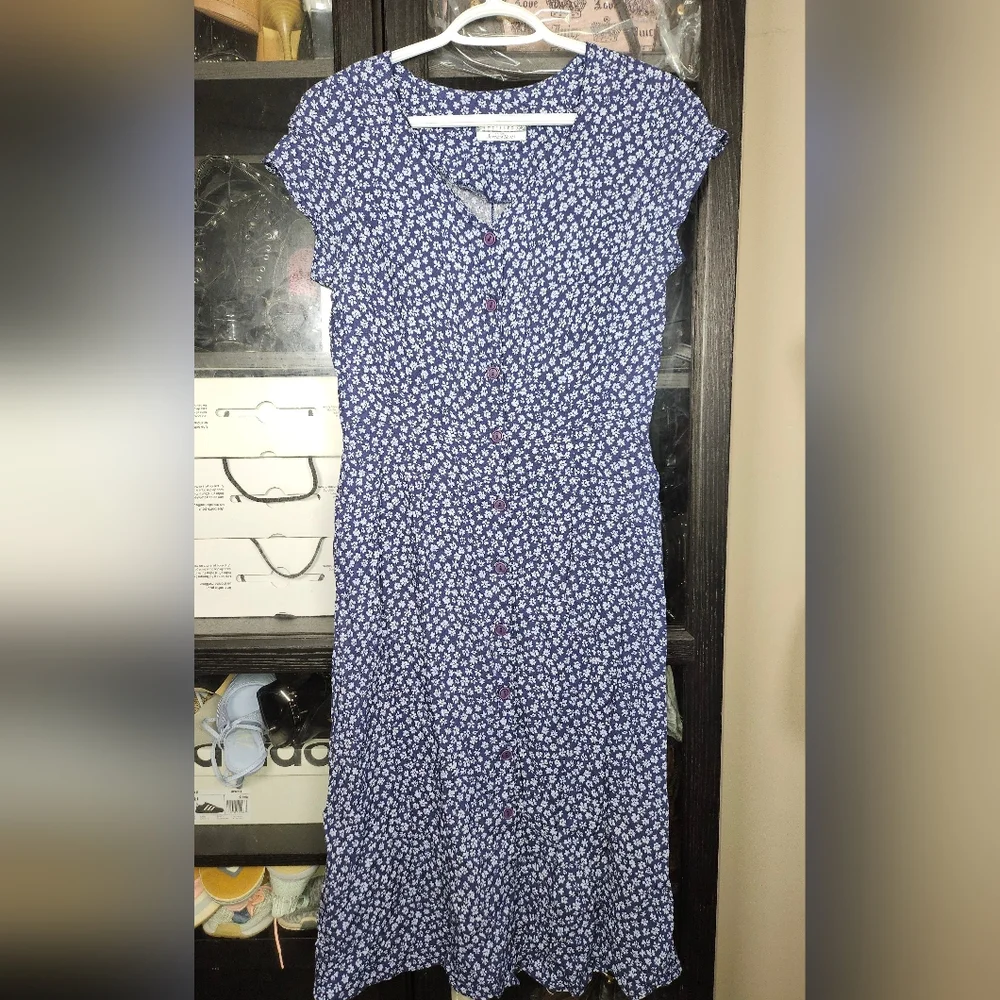 5 For $25✨️ Jermey Scott Vintage Flower Blue Dress Long Maxi Dress Womens Medium - Picture 8 of 9